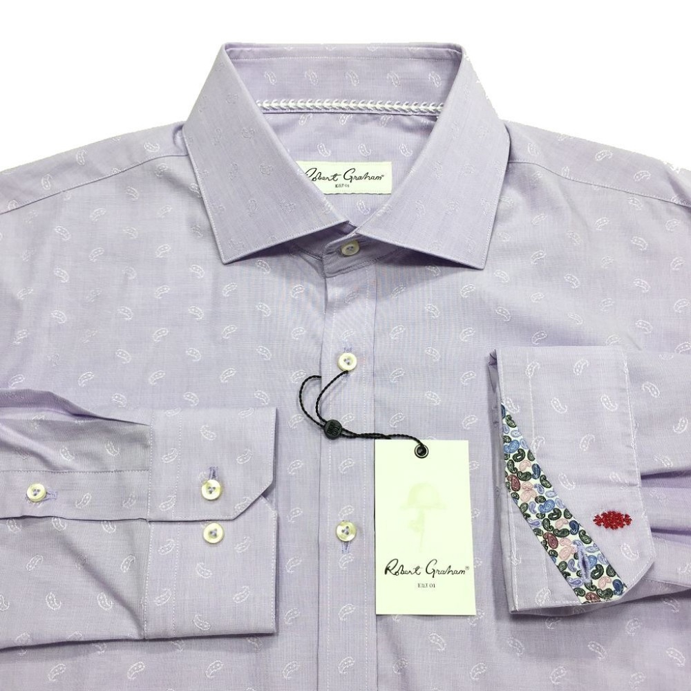 NWT Robert Graham Derry Button Shirt Lavender Paisley Flip‎ Cuff Men